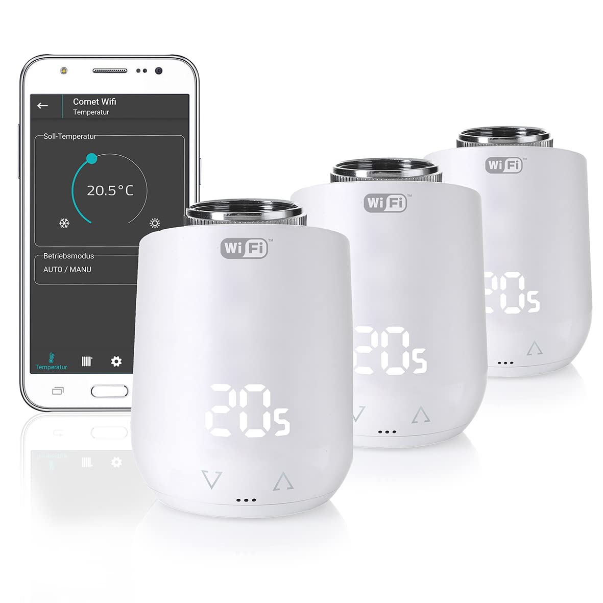 Eurotronic Comet Wifi 3er Set Heizkörperthermostat - Energieeffizienter Heizungsregler mit Alexa-Steuerung und App-Kontr